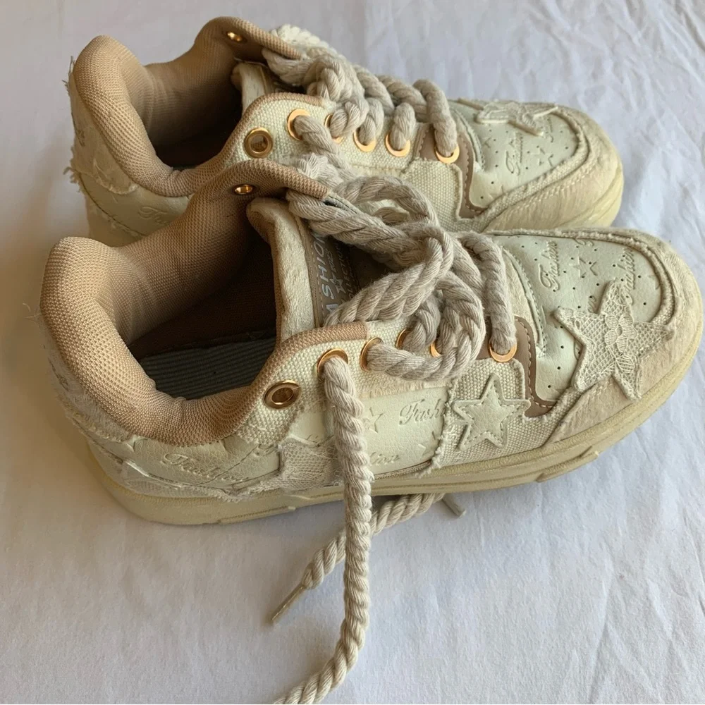 Fashion Sport Cream Star Lace Applique Rope Lace‎ Sneakers Size 37